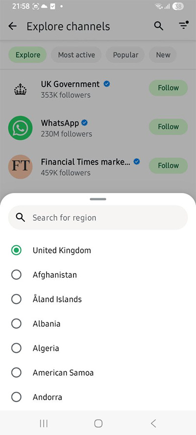 Filter WhatsApp channels Filter WhatsApp channels
