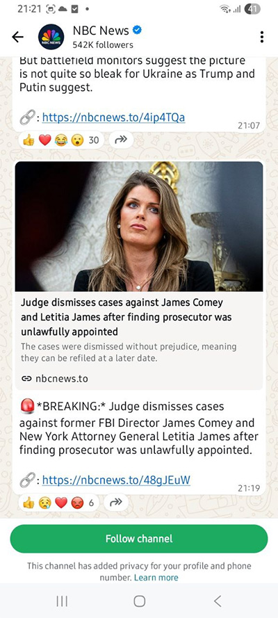 WhatsApp channel preview with messages WhatsApp channel preview with messages